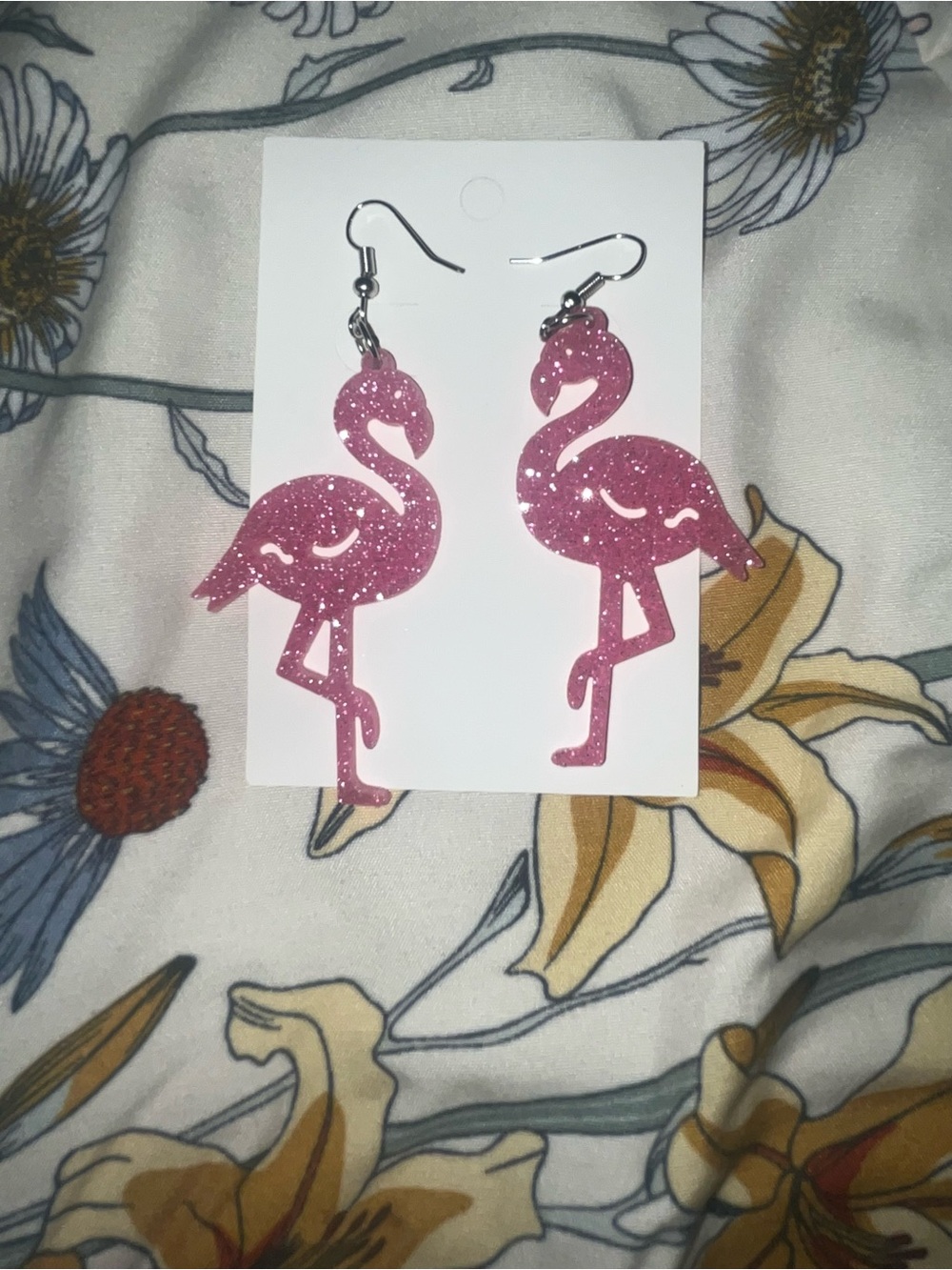 Pink Glitter Flamingo Dangle Earrings